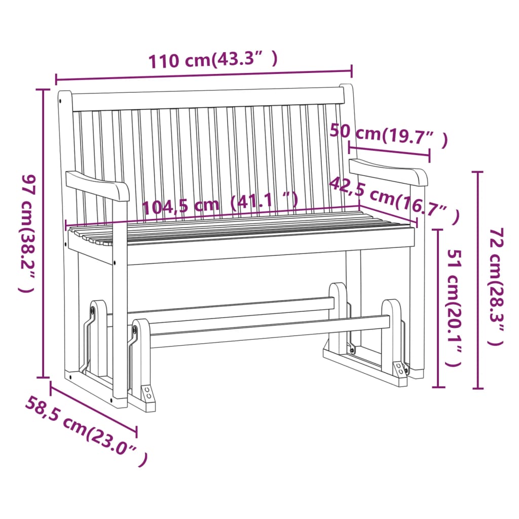 Swing Bench | Brown | Solid acacia wood | 110 cm | Swing Bench