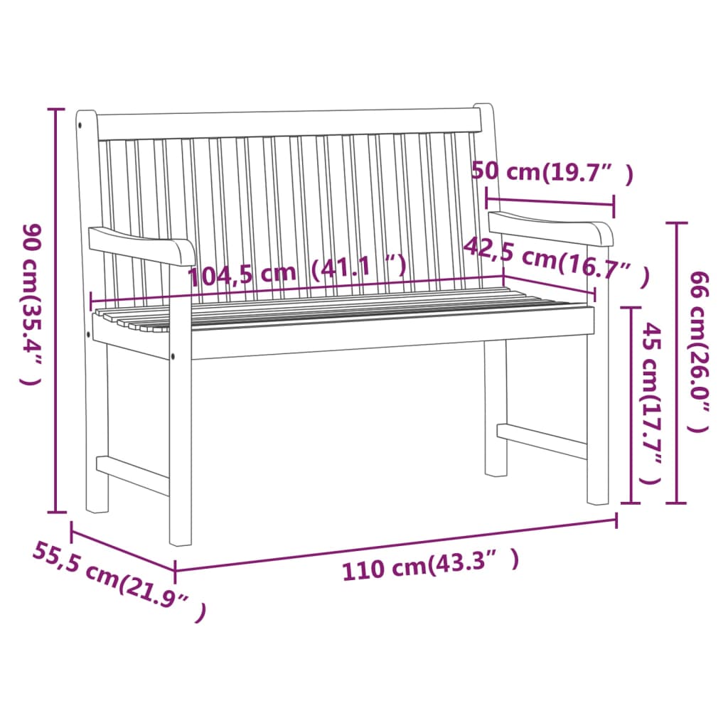 Garden benches 1-Seater 110 x 55.5 x 90 cm Solid Acacia Wood