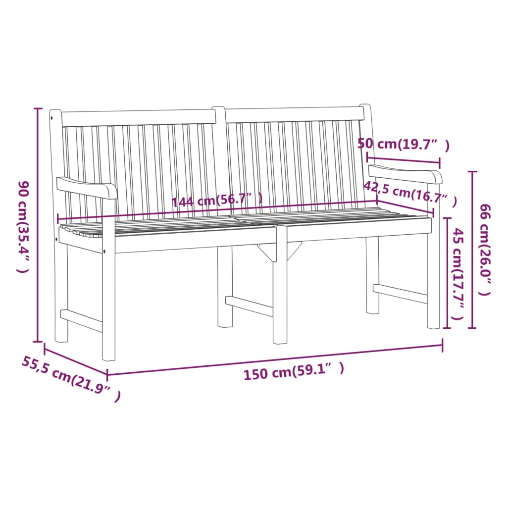 316611 vidaXL Garden Bench 150 cm Solid Acacia Wood