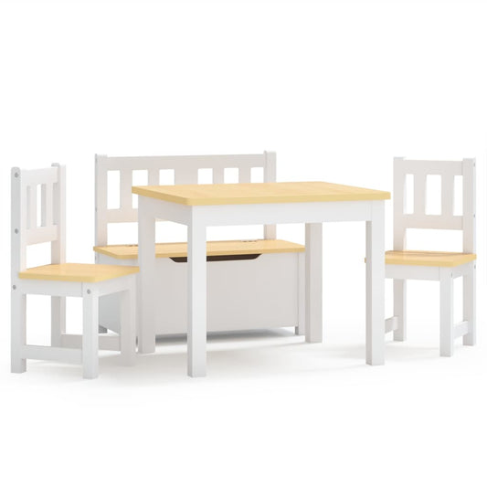 4 Piece Children Table and Chair Set White and Beige MDF 4 Piece Children Table and Chair Set White and Beige MDF