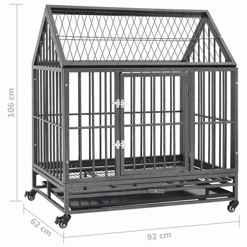 171493 vidaXL Dog Cage with Wheels and Roof Steel 92x62x106 cm