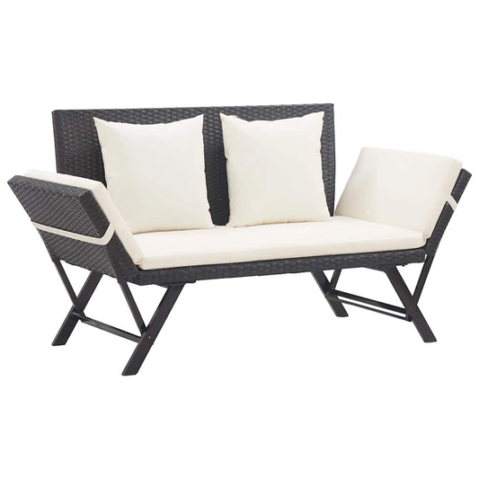 Garden Bench with Cushions Black 176 cm Poly Rattan Garden Bench with Cushions Black 176 cm Poly Rattan