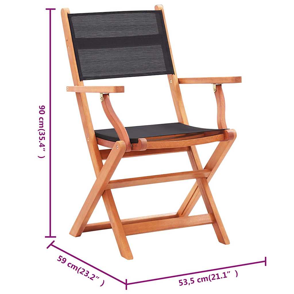 Folding Chairs 8 pcs Black Solid Eucalyptus Wood&Textilene