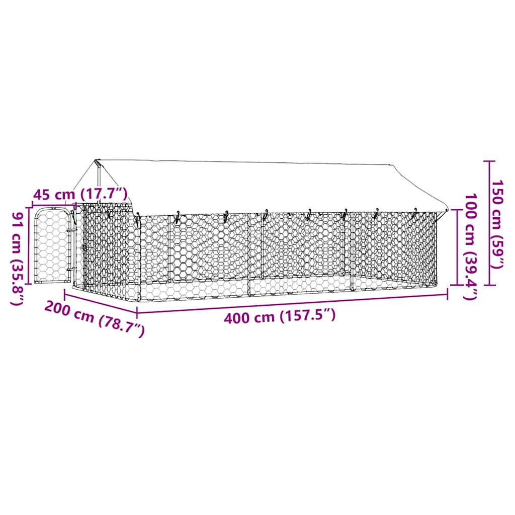 Outdoor Dog Kennel with Roof 400x200x150 cm