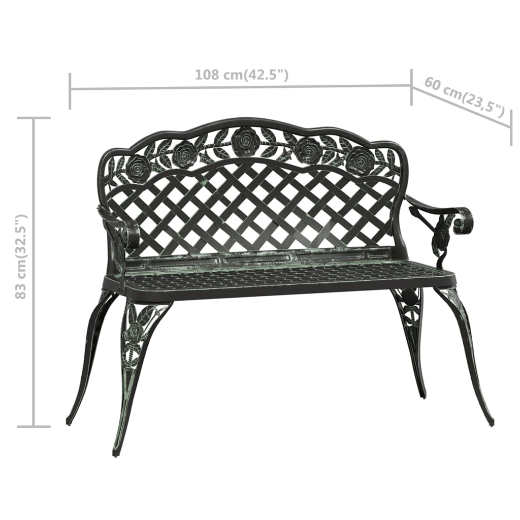 317741 vidaXL Garden Bench 108 cm Cast Aluminium Green