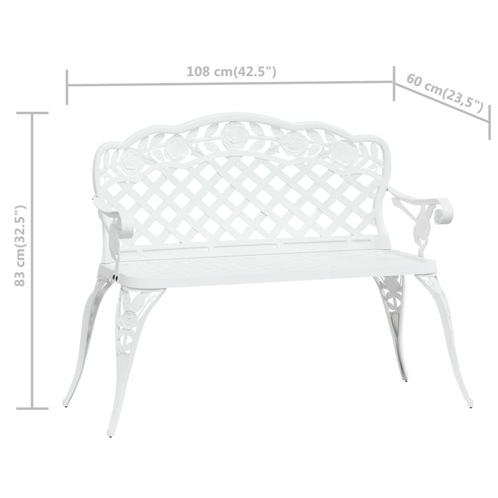 Garden Bench | White | Cast Aluminium, Cast Iron | 108 cm width