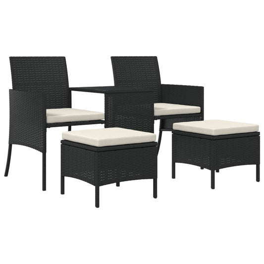 Garden Sofa 2-Seater with Table and Stools Black Poly Rattan Garden Sofa 2-Seater with Table and Stools Black Poly Rattan