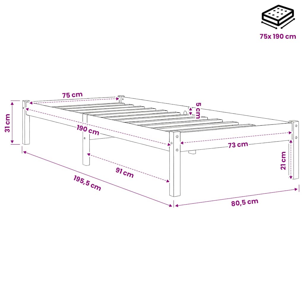 Bed Frame without Mattress Solid Wood Small Single