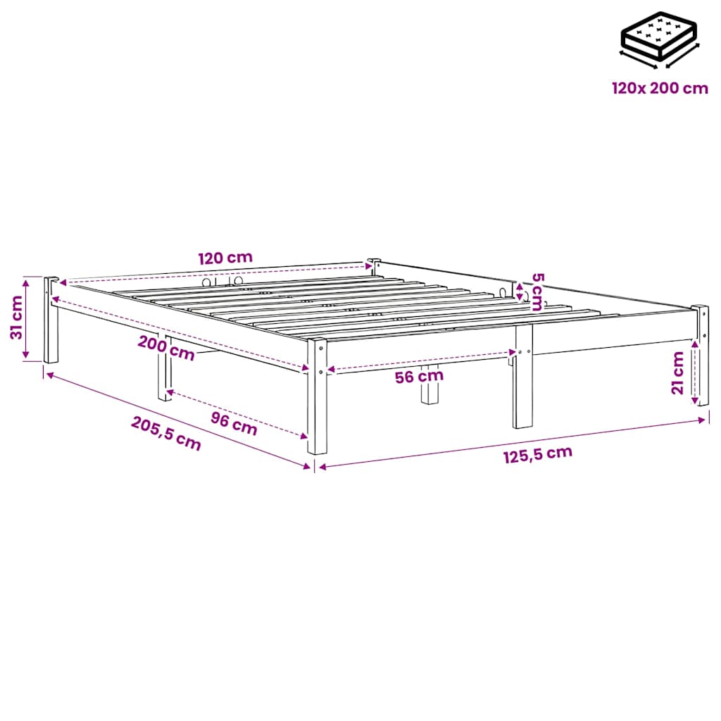 Bed Frame without Mattress Solid Wood 120x200 cm