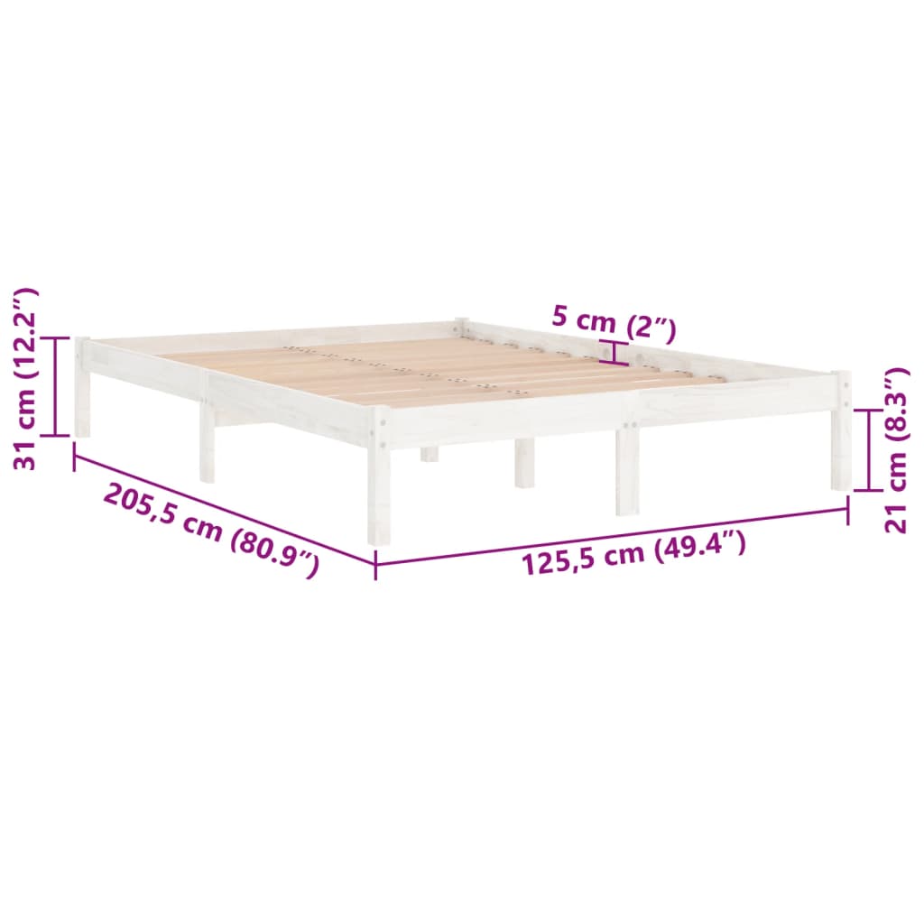 Bed Frame | White | Solid pinewood | 120x200 cm mattress size | Durable