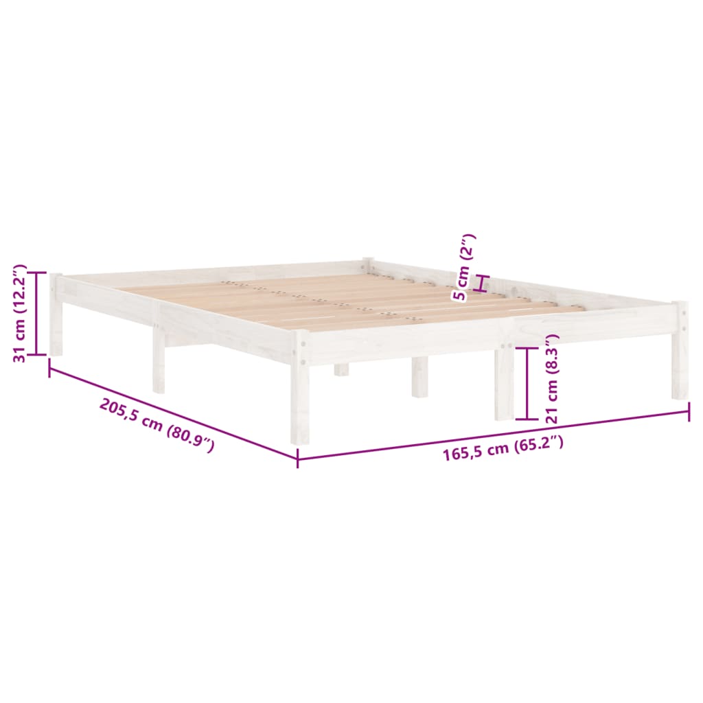 Bed Frame without Mattress White Solid Wood 160x200 cm