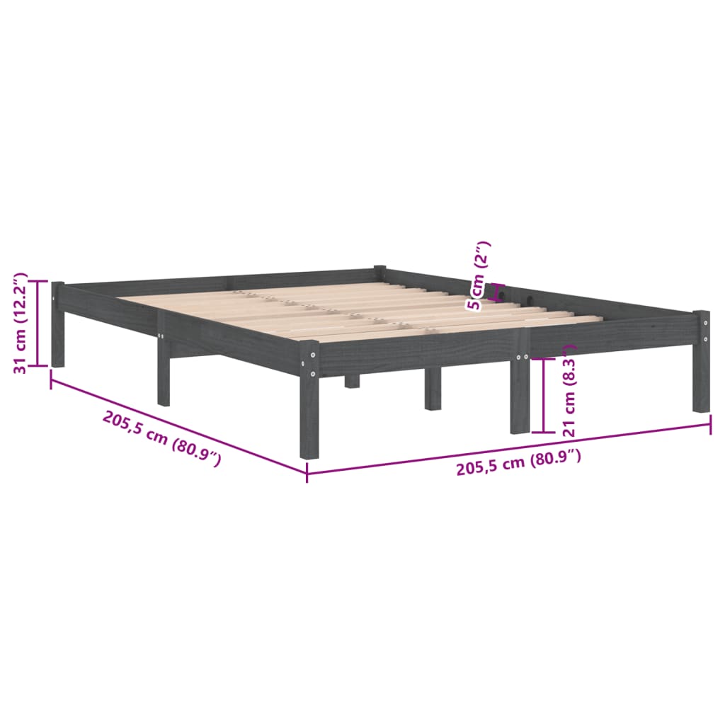 Bed Frame without Mattress Grey Solid Wood 200x200 cm