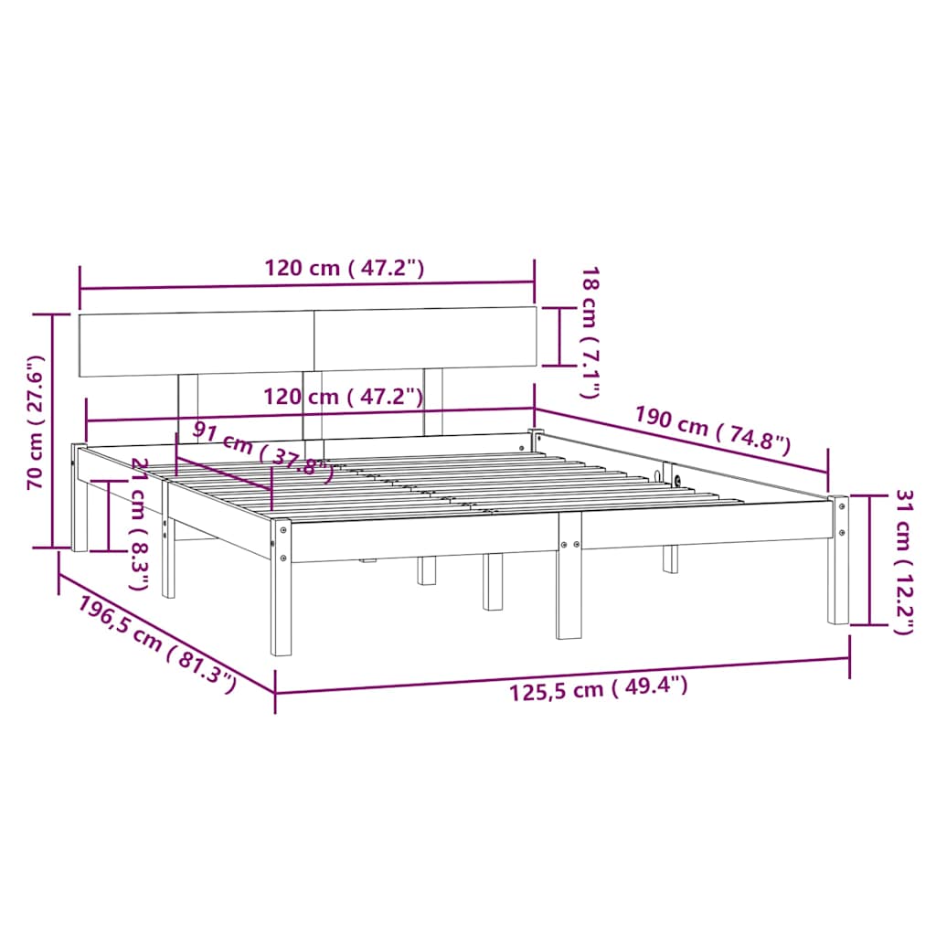 Bed Frame without Mattress Solid Wood Small Double