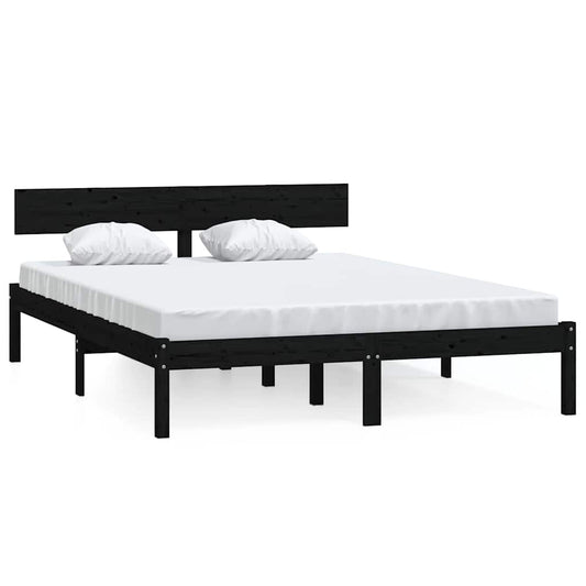 Bed Frame without Mattress Black Solid Wood Small Double Bed Frame without Mattress Black Solid Wood Small Double