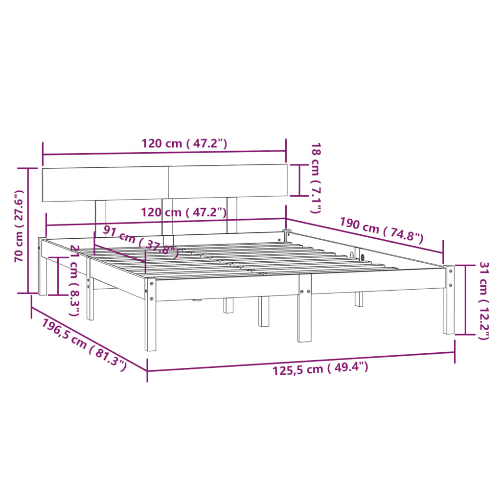 Bed Frame | Black | Solid pinewood | Small Double | Hardwood | Bed Frame