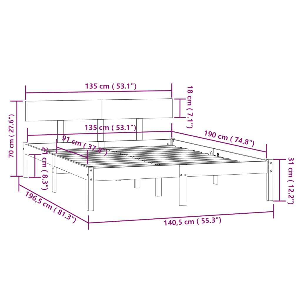 Bed Frame | White | Solid Pine wood | Double | Classic/Traditional