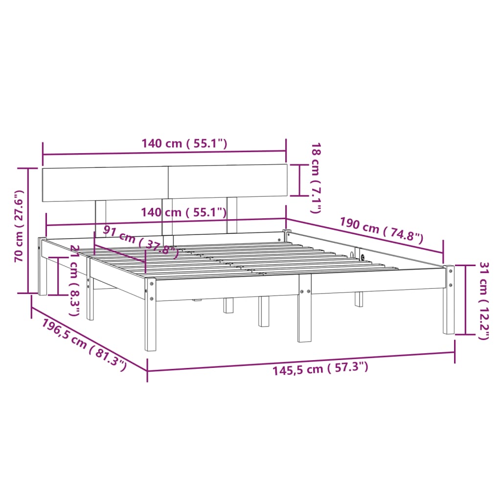 Bed Frame | White | Solid Pinewood | Double | Durable | Bed Frame