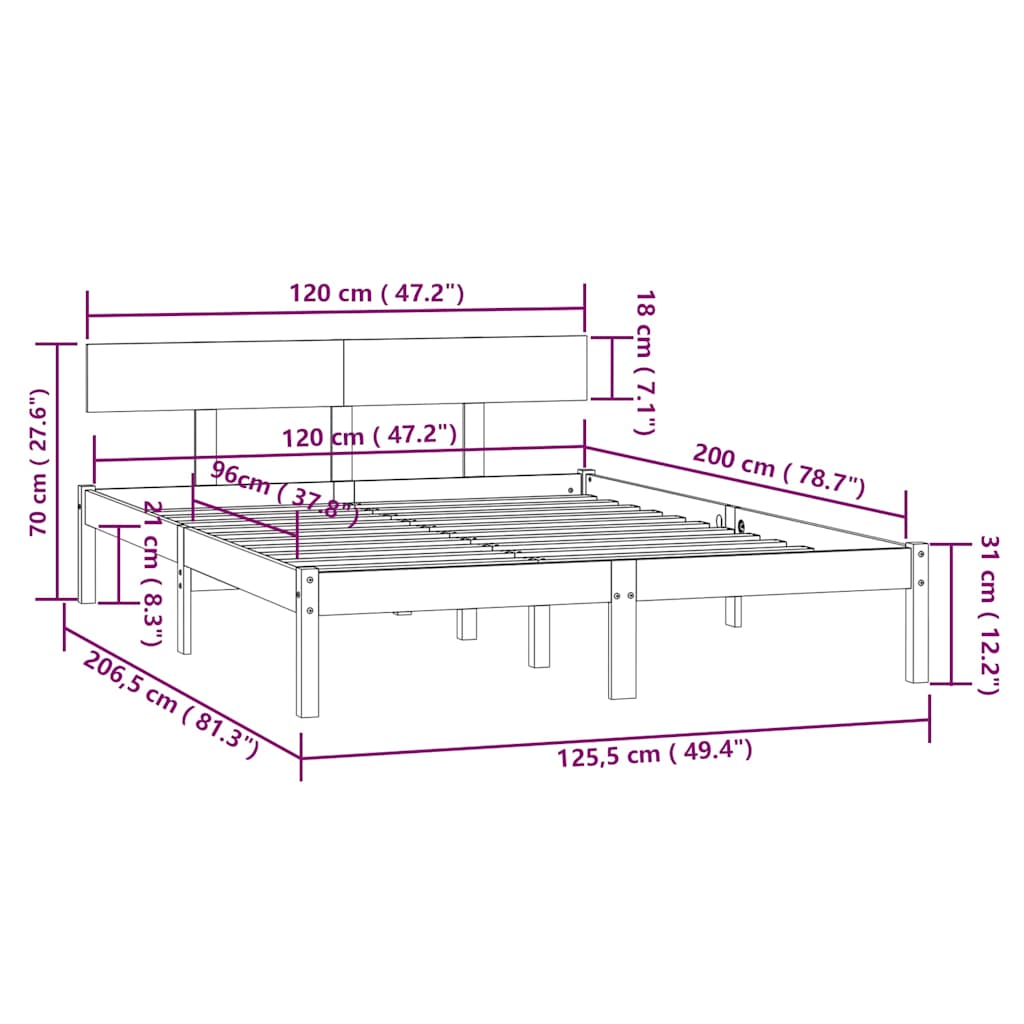 Bed Frame without Mattress Solid Wood 120x200 cm