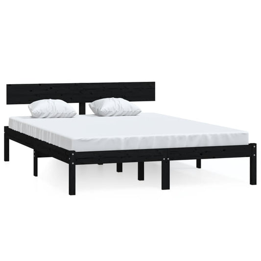 Bed Frame | Black | Solid pinewood | Double | Durable | Bed Frame Bed Frame | Black | Solid pinewood | Double | Durable | Bed Frame