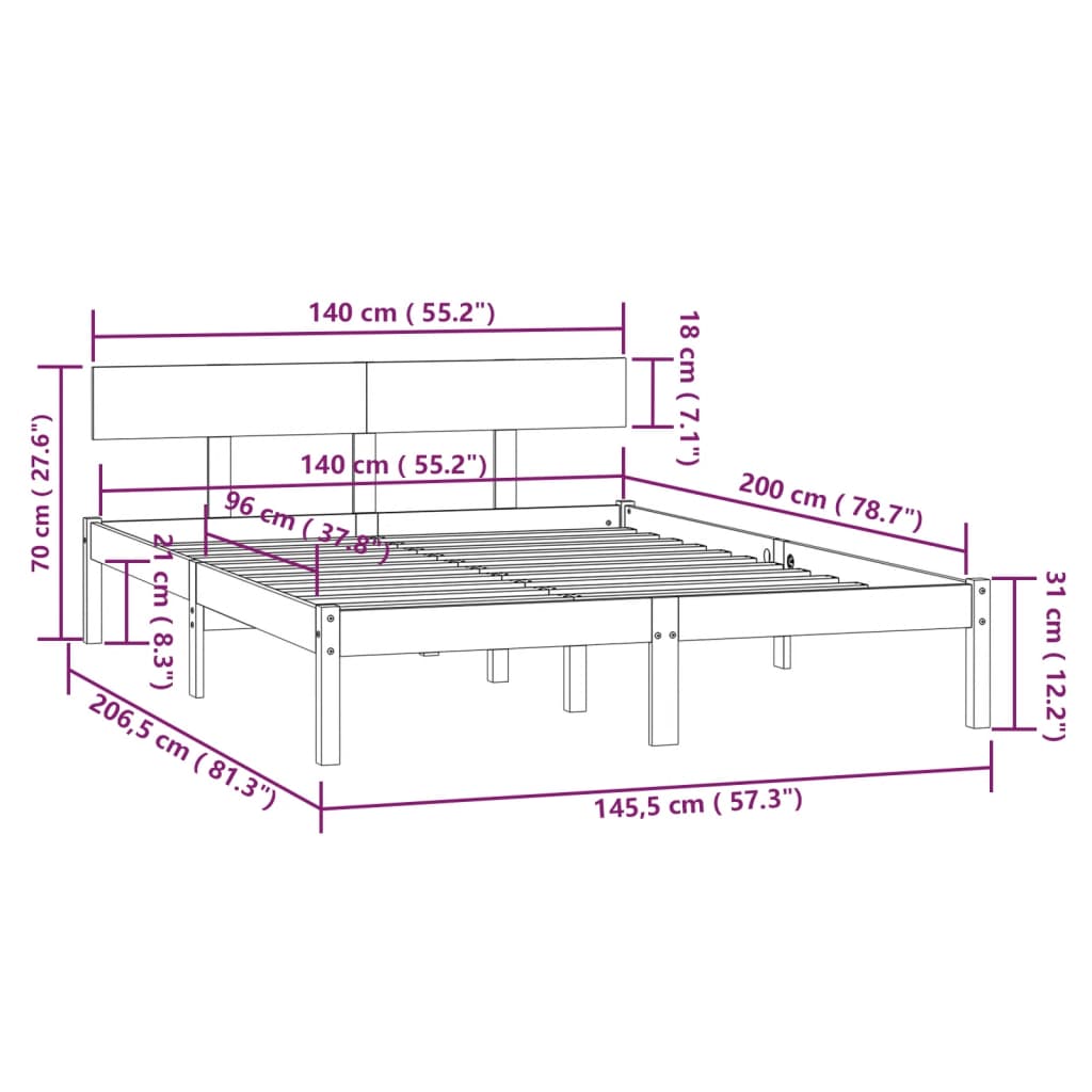 Bed Frame without Mattress Solid Wood 140x200 cm