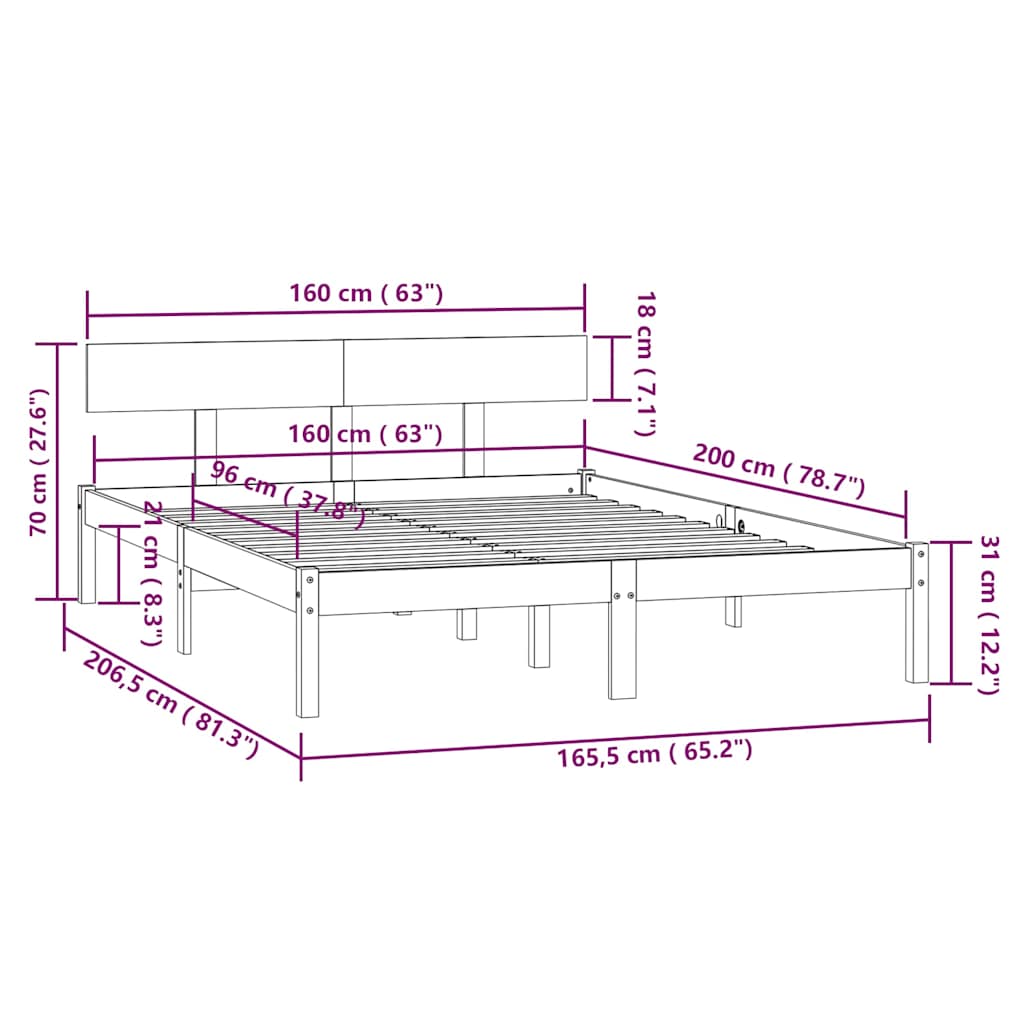 Bed Frame without Mattress Solid Wood 160x200 cm