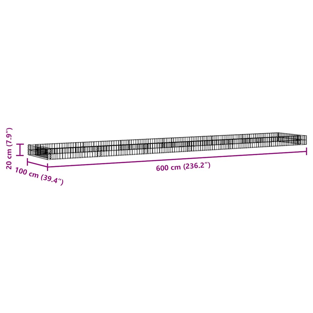 Gabion Raised Bed Galvanised Steel 600x100x20 cm