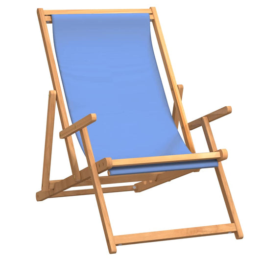 Folding Beach Chair Solid Wood Teak Blue Folding Beach Chair Solid Wood Teak Blue