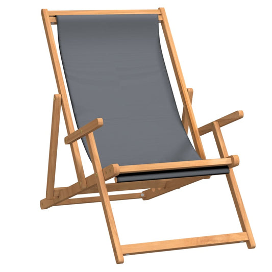 Beach Chair | Grey | Solid Teak Wood, Polyester | Standard | Foldable Beach Chair | Grey | Solid Teak Wood, Polyester | Standard | Foldable