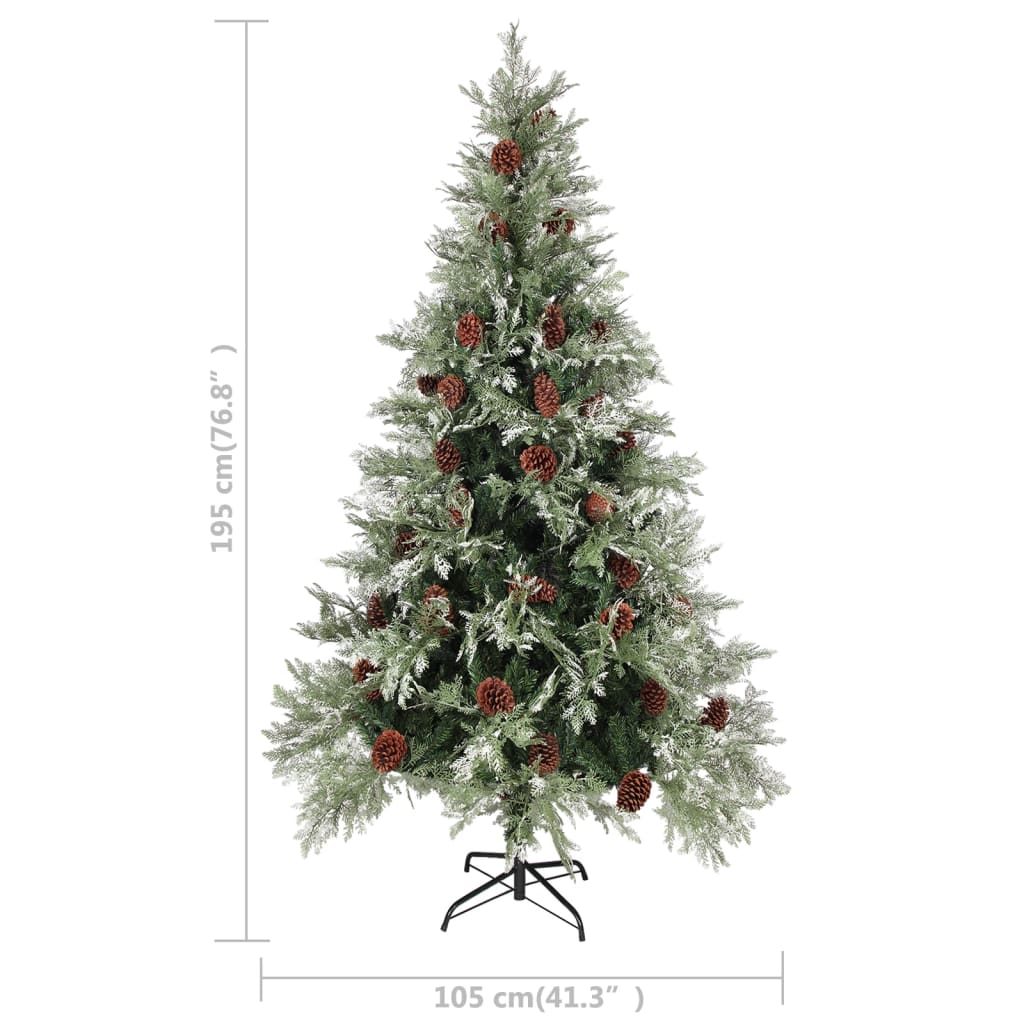 340535 vidaXL Christmas Tree with Pine Cones Green and White 195 cm PVC&PE