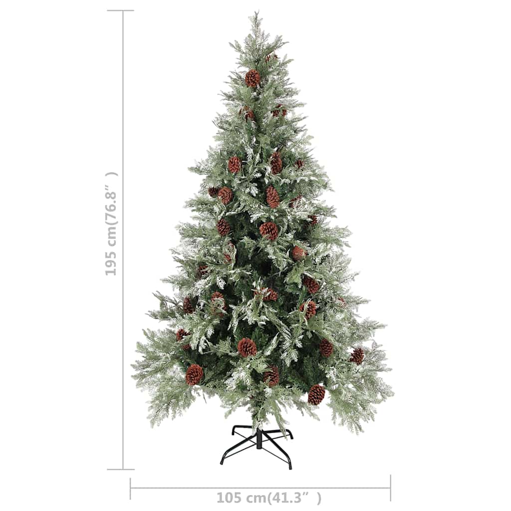 Pre-lit Christmas Tree with Pine Cones Green&White 195cm PVC&PE