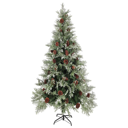 Pre-lit Christmas Tree with Pine Cones Green&White 225 cm PVC&PE Pre-lit Christmas Tree with Pine Cones Green&White 225 cm PVC&PE