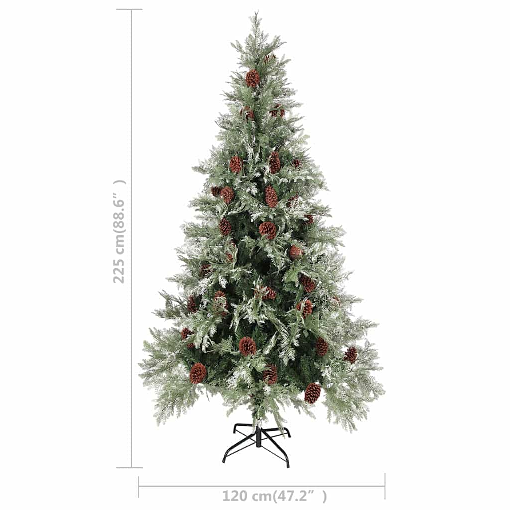 Pre-lit Christmas Tree with Pine Cones Green&White 225cm PVC&PE