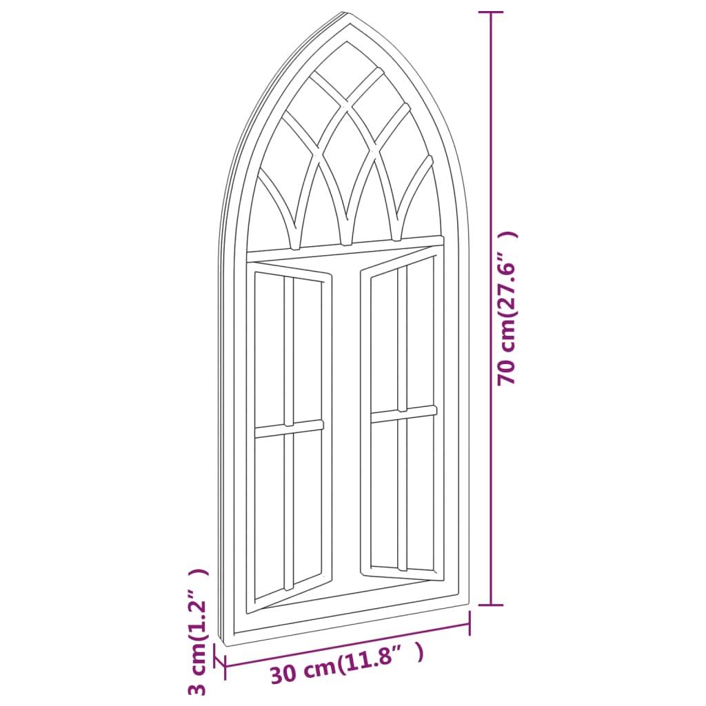 Garden Mirror | Black | Iron, Glass | 70x30 cm | Decorative Inlays