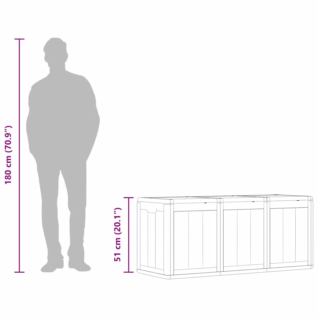 151235 vidaXL Garden Storage Box 270L Grey PP Wood Look