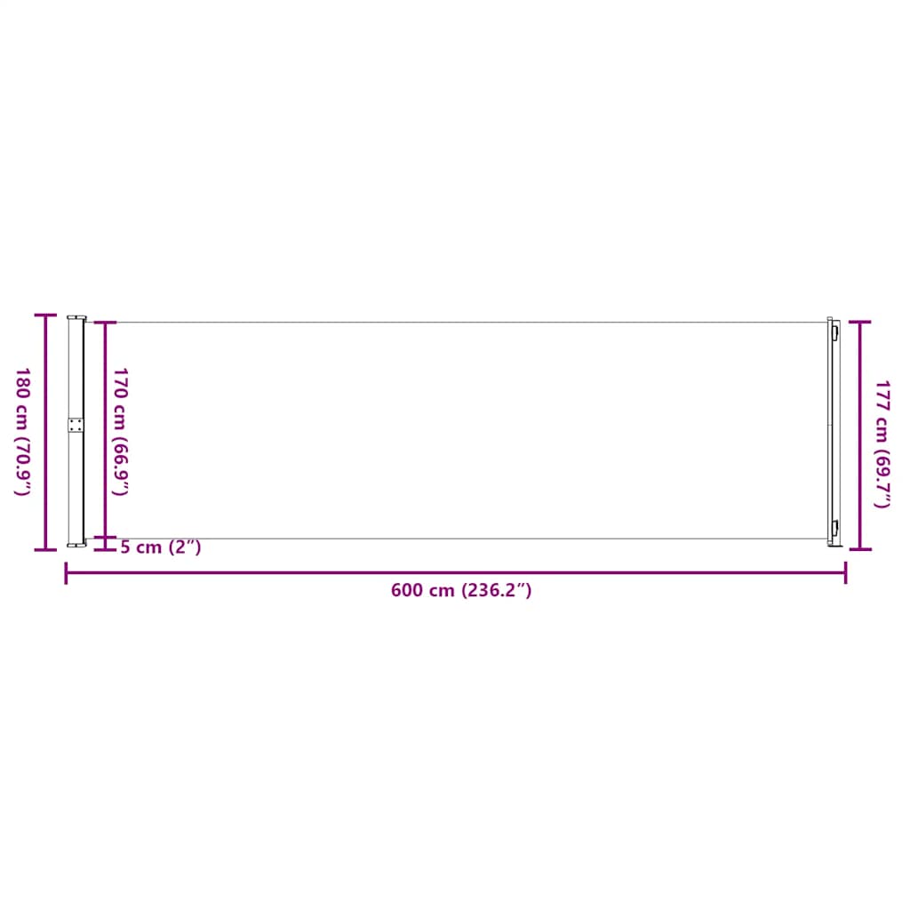 317967 vidaXL Patio Retractable Side Awning 180x600 cm Red