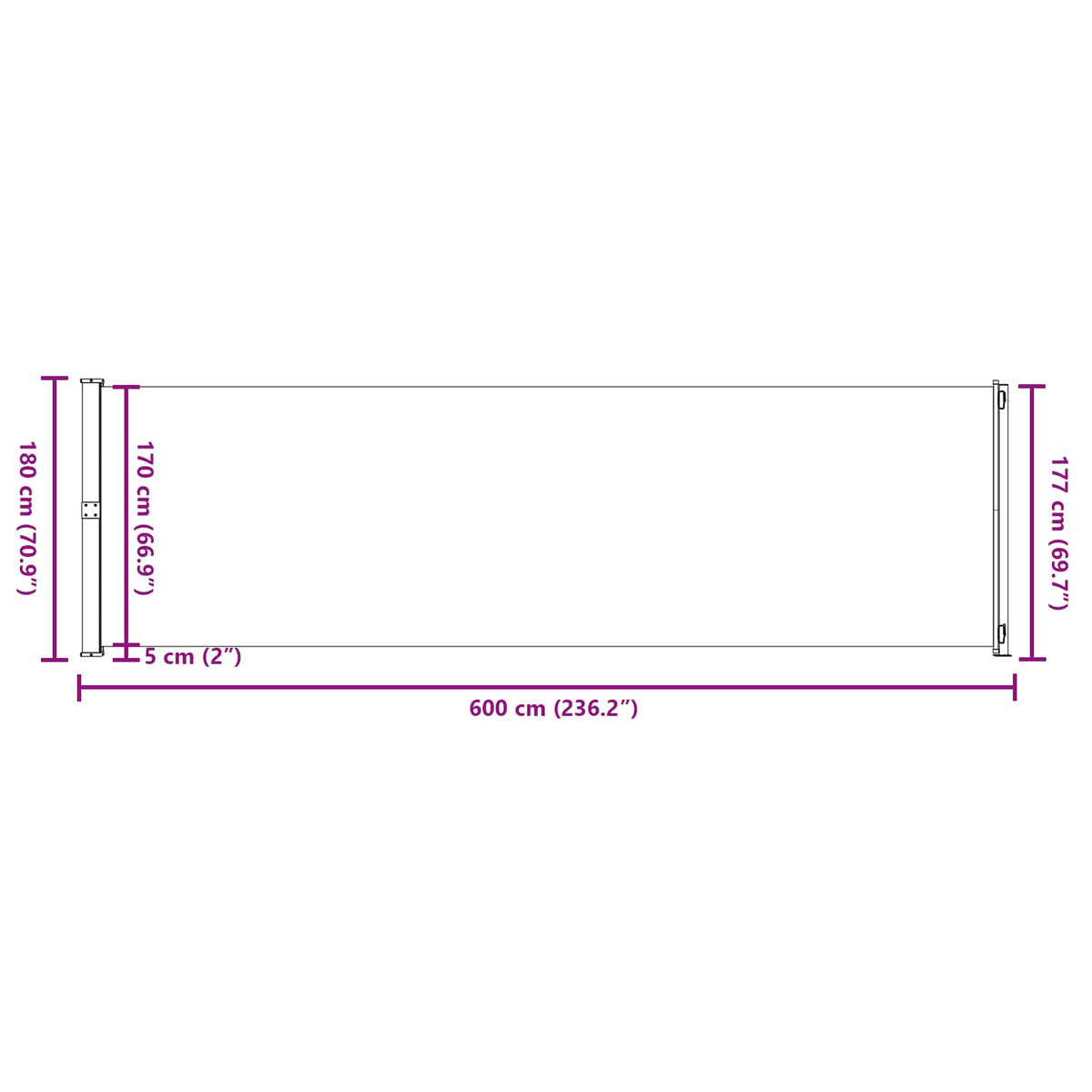 317969 vidaXL Patio Retractable Side Awning 180x600 cm Brown