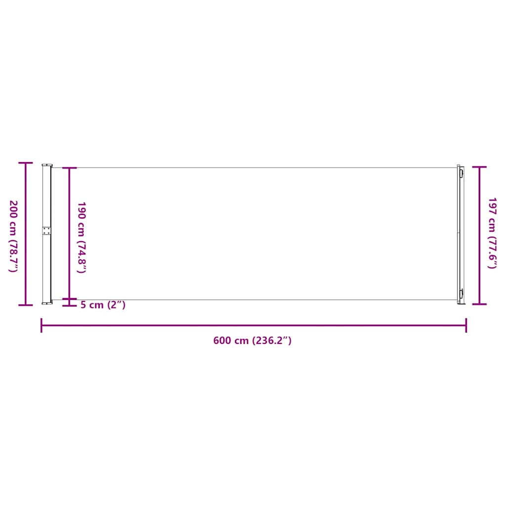 Patio Retractable Side Awning 200x600 cm Red