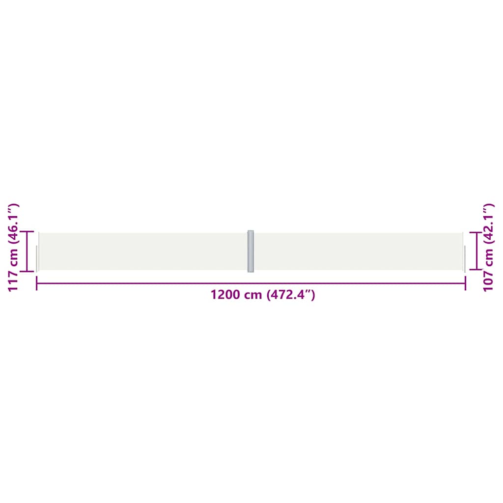 318055 vidaXL Retractable Side Awning Cream 117x1200 cm