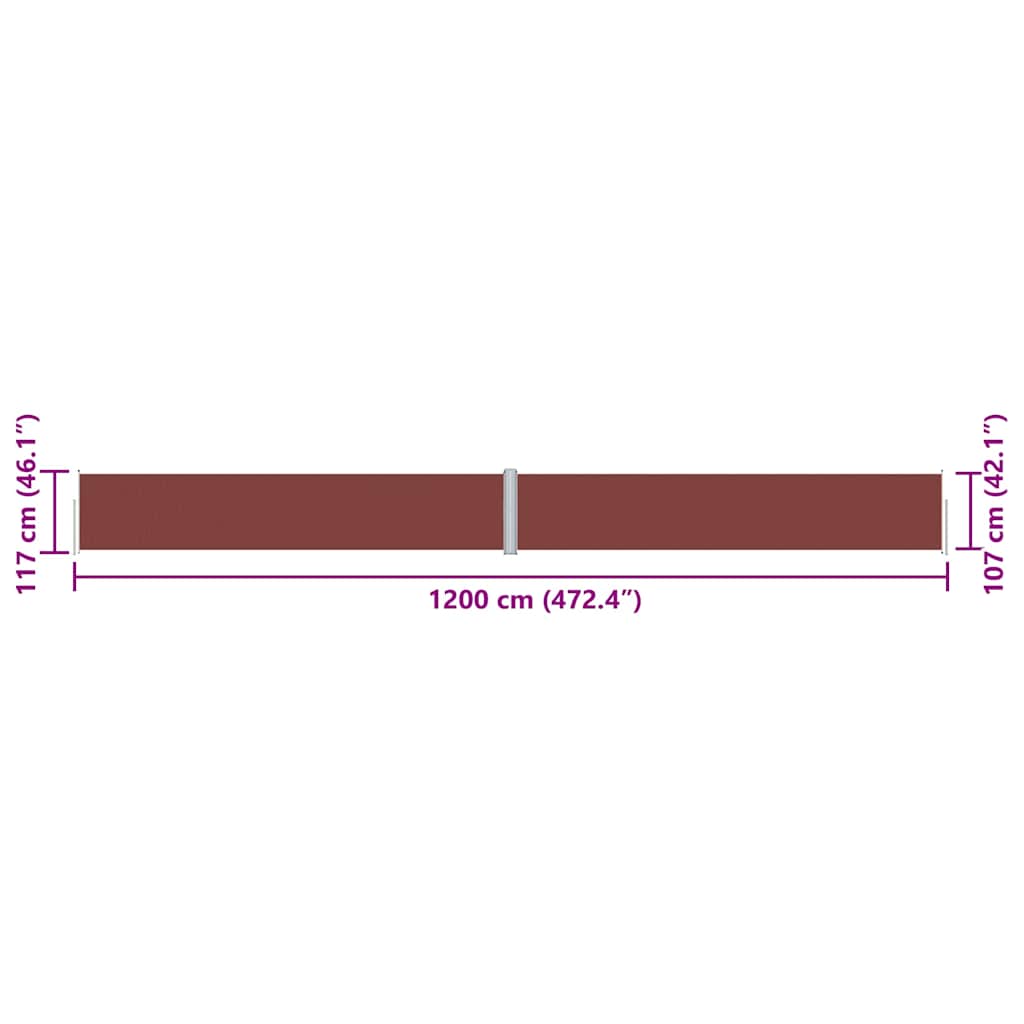 318057 vidaXL Retractable Side Awning Brown 117x1200 cm