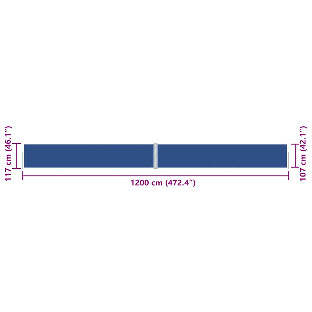 318058 vidaXL Retractable Side Awning Blue 117x1200 cm