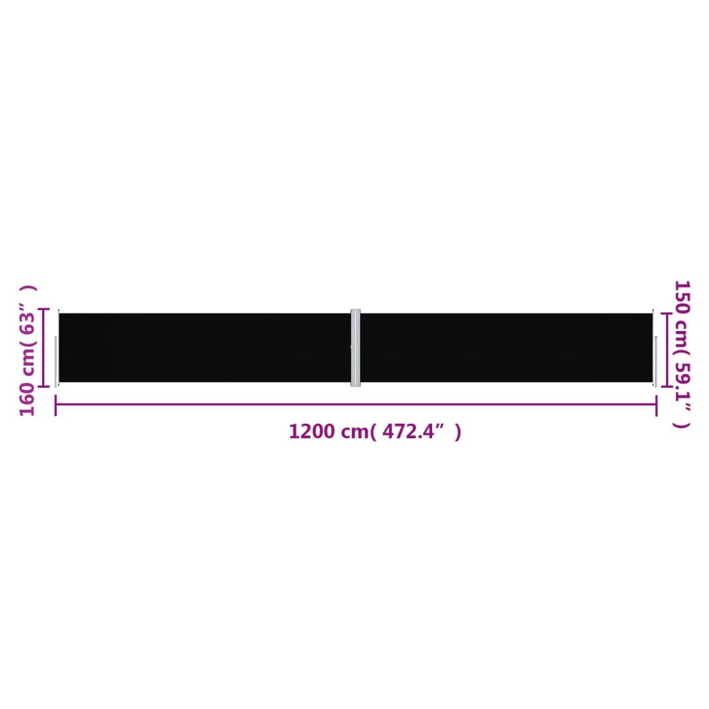 318066 vidaXL Retractable Side Awning Black 160x1200 cm