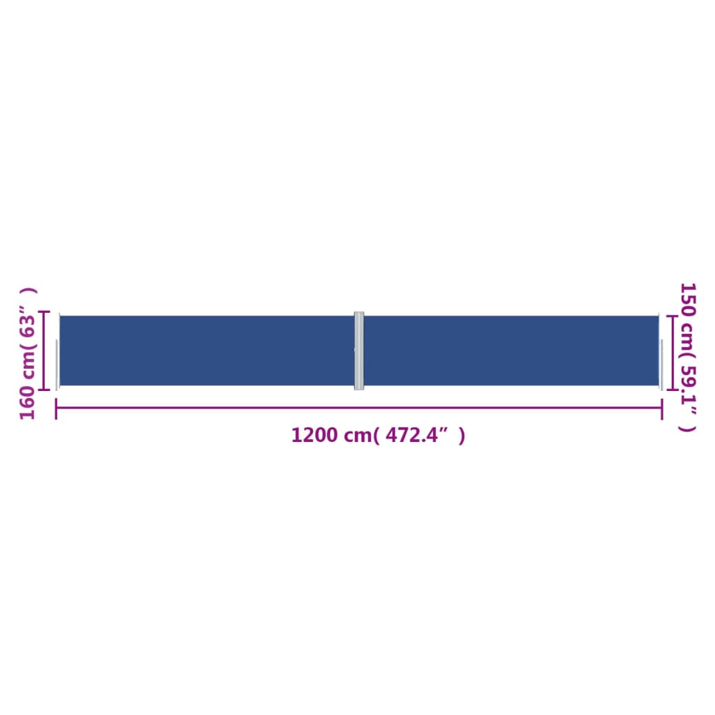 318070 vidaXL Retractable Side Awning Blue 160x1200 cm