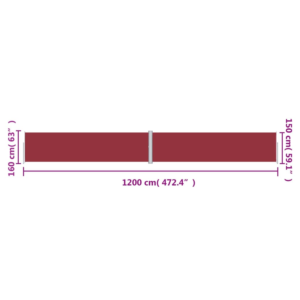 318071 vidaXL Retractable Side Awning Red 160x1200 cm