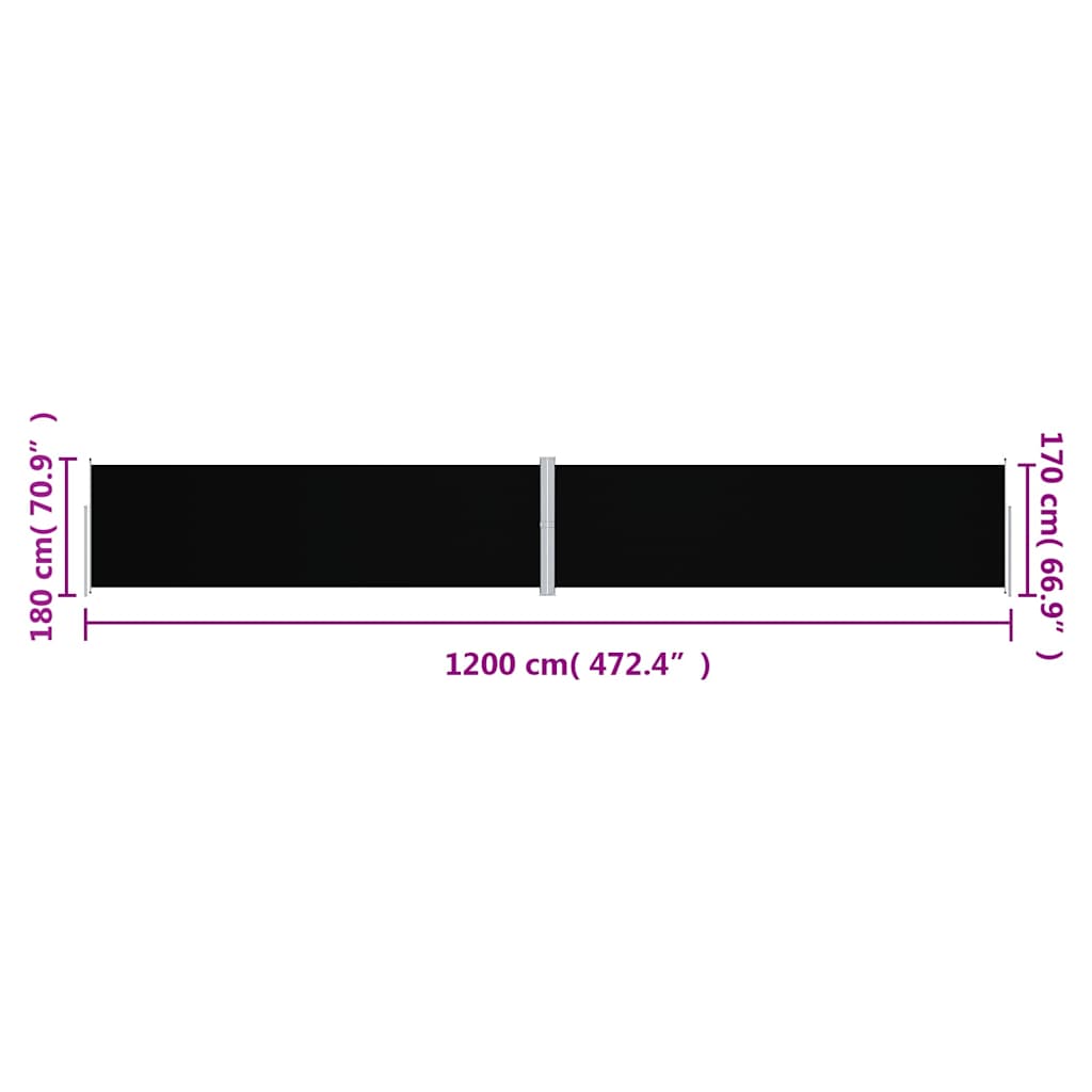 318072 vidaXL Retractable Side Awning Black 180x1200 cm