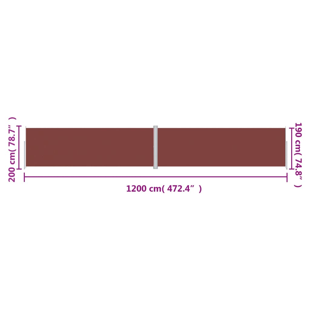 318081 vidaXL Retractable Side Awning Brown 200x1200 cm