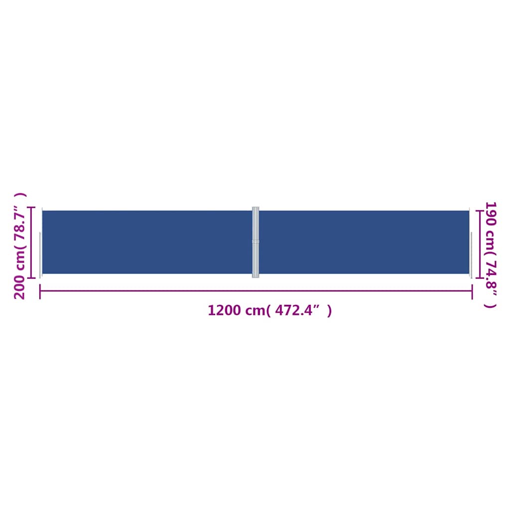 318082 vidaXL Retractable Side Awning Blue 200x1200 cm