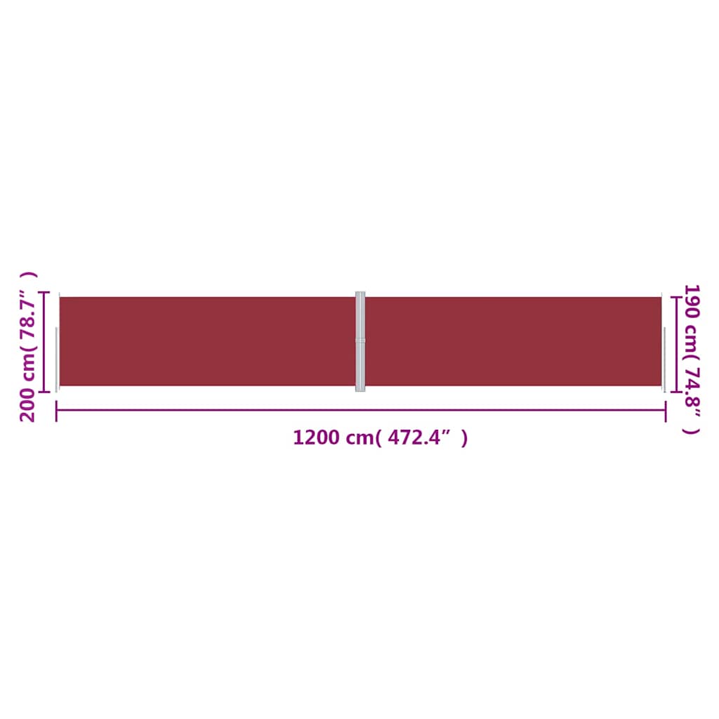 318083 vidaXL Retractable Side Awning Red 200x1200 cm