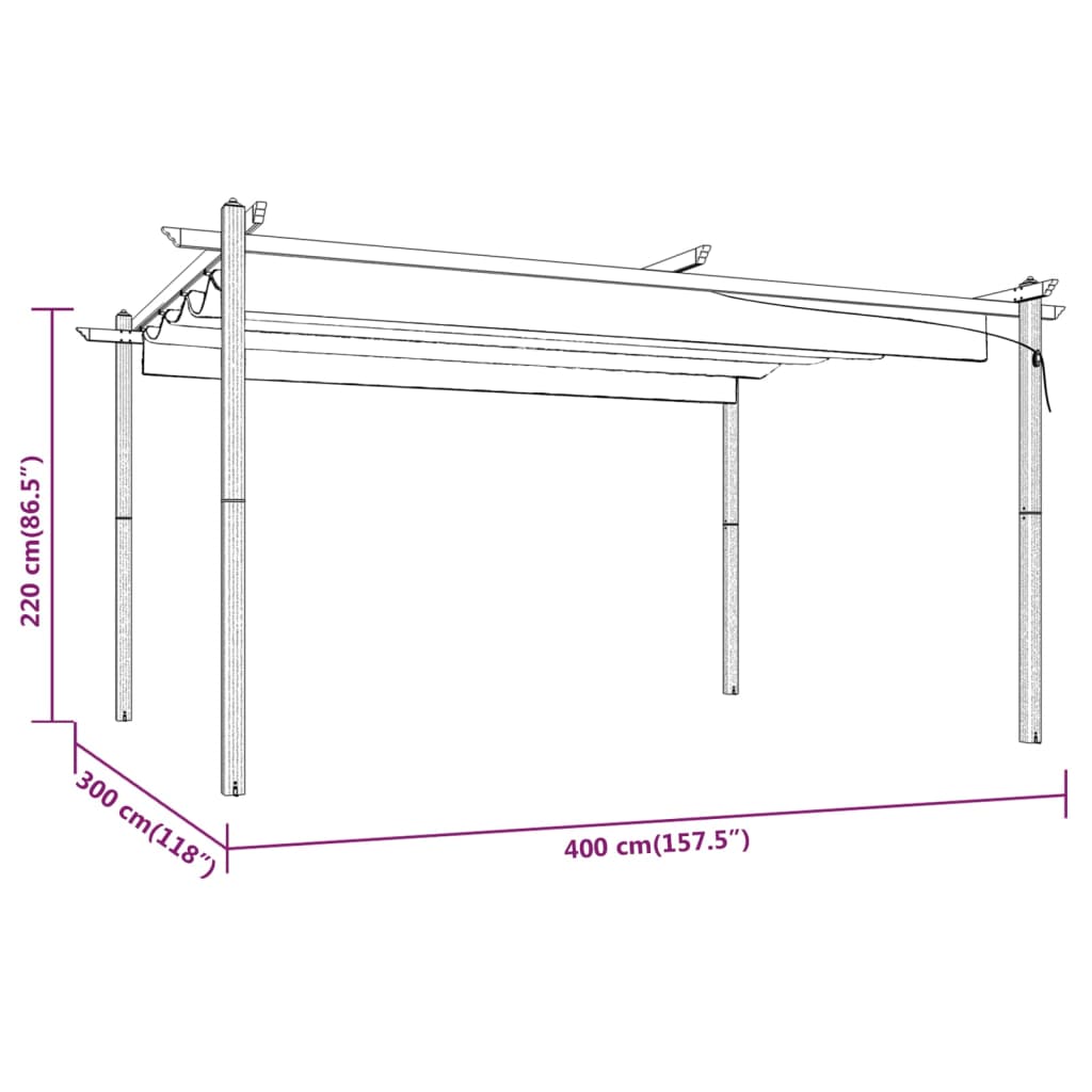 318537 vidaXL Garden Gazebo with Retractable Roof 4x3 m Cream