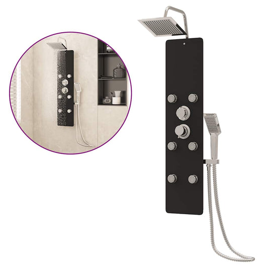 Shower Panel Unit Glass 25x47.5x130 cm Black Shower Panel Unit Glass 25x47.5x130 cm Black