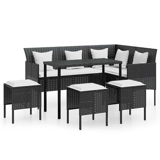5 Piece L-shaped Couch Sofa Set with Cushions Poly Rattan Black 5 Piece L-shaped Couch Sofa Set with Cushions Poly Rattan Black
